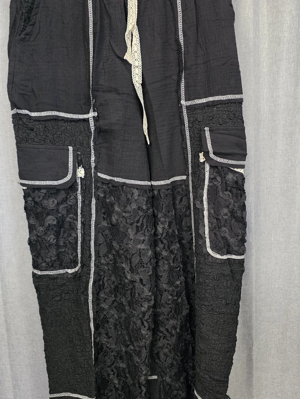 POL Black Textured Cargo Trousers WithCream Drawstring - Picture 1 of 3